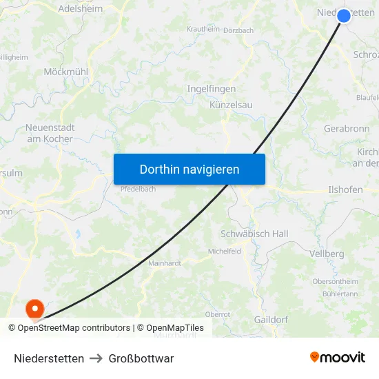Niederstetten to Großbottwar map