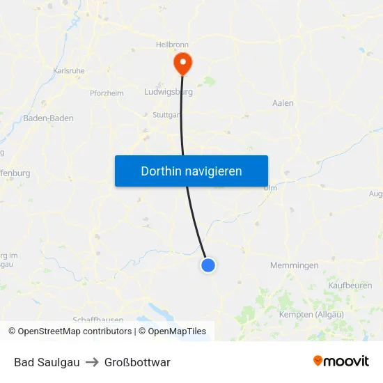 Bad Saulgau to Großbottwar map