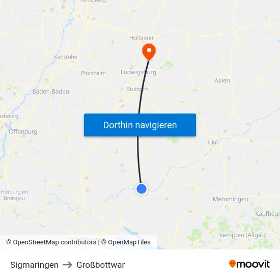 Sigmaringen to Großbottwar map