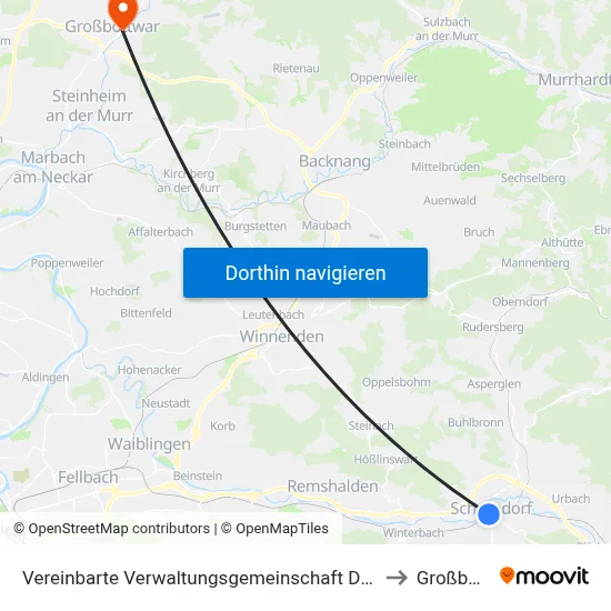 Vereinbarte Verwaltungsgemeinschaft Der Stadt Schorndorf to Großbottwar map