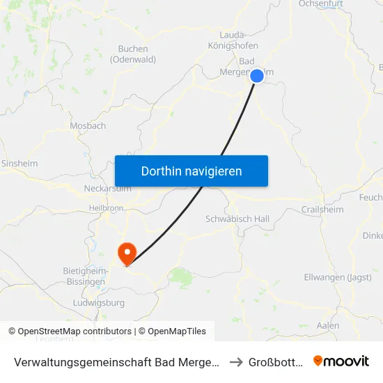 Verwaltungsgemeinschaft Bad Mergentheim to Großbottwar map