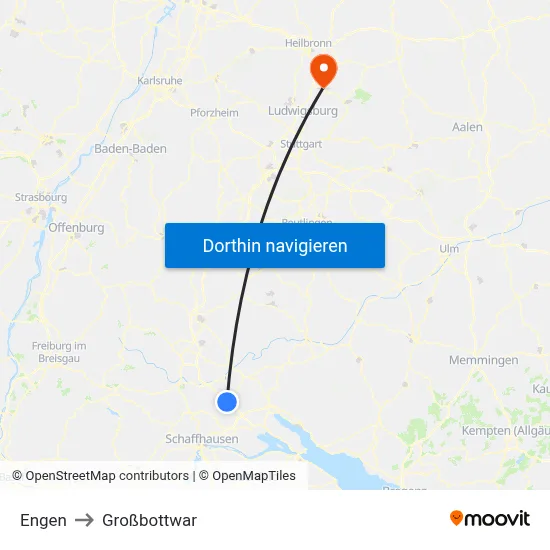 Engen to Großbottwar map