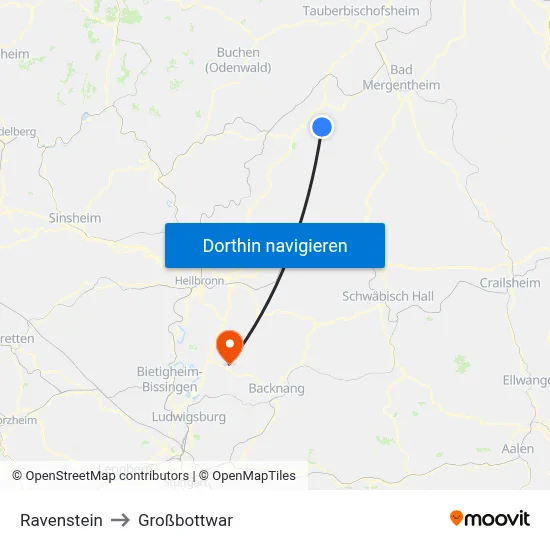 Ravenstein to Großbottwar map