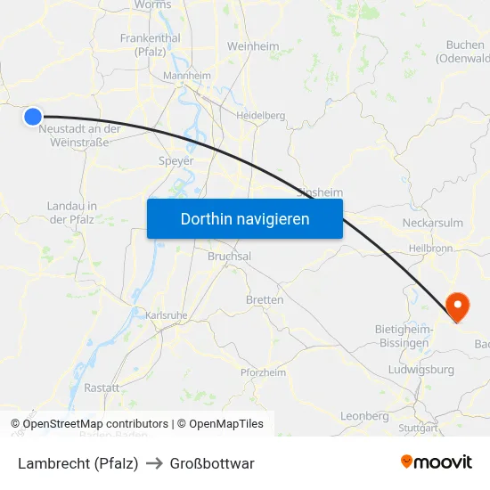 Lambrecht (Pfalz) to Großbottwar map