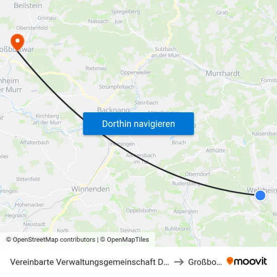 Vereinbarte Verwaltungsgemeinschaft Der Stadt Welzheim to Großbottwar map