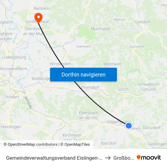 Gemeindeverwaltungsverband Eislingen-Ottenbach-Salach to Großbottwar map
