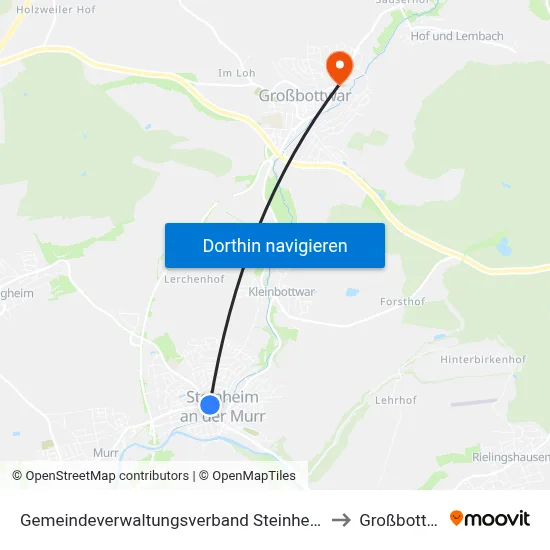 Gemeindeverwaltungsverband Steinheim-Murr to Großbottwar map
