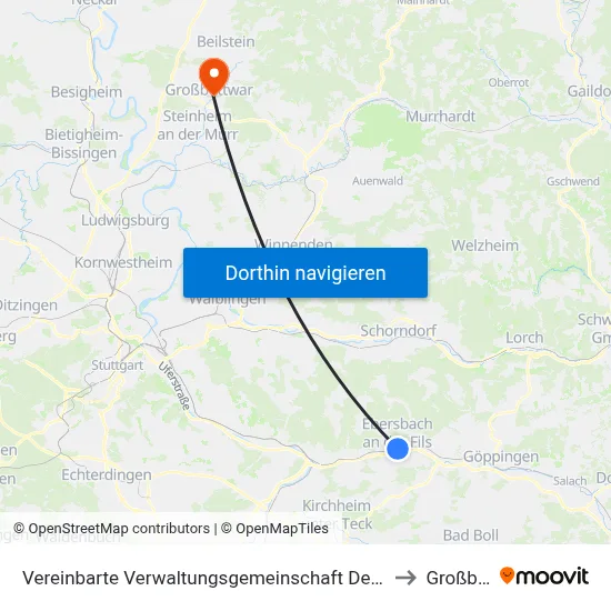 Vereinbarte Verwaltungsgemeinschaft Der Stadt Ebersbach An Der Fils to Großbottwar map