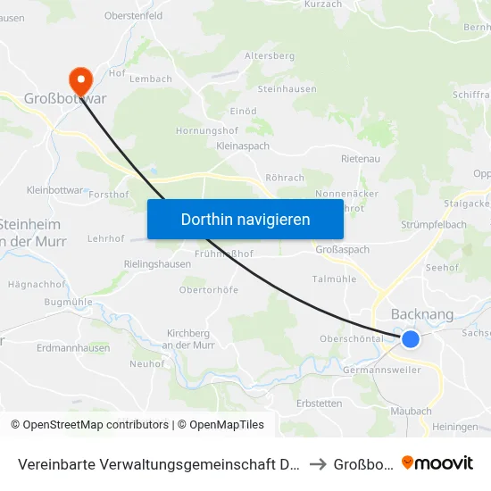 Vereinbarte Verwaltungsgemeinschaft Der Stadt Backnang to Großbottwar map