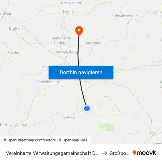 Vereinbarte Verwaltungsgemeinschaft Der Stadt Neuffen to Großbottwar map