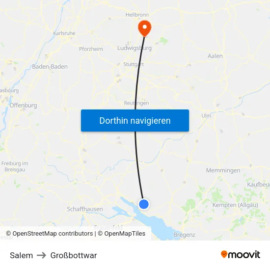 Salem to Großbottwar map