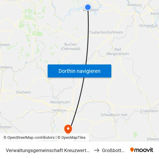 Verwaltungsgemeinschaft Kreuzwertheim to Großbottwar map