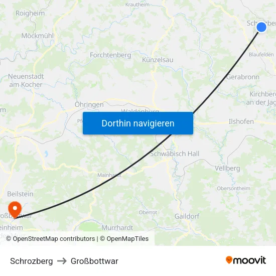 Schrozberg to Großbottwar map