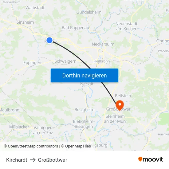Kirchardt to Großbottwar map