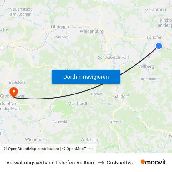 Verwaltungsverband Ilshofen-Vellberg to Großbottwar map