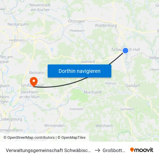 Verwaltungsgemeinschaft Schwäbisch Hall to Großbottwar map