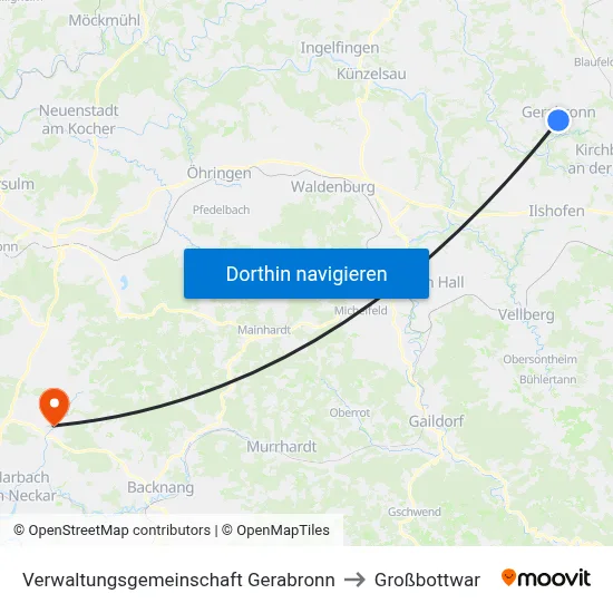Verwaltungsgemeinschaft Gerabronn to Großbottwar map
