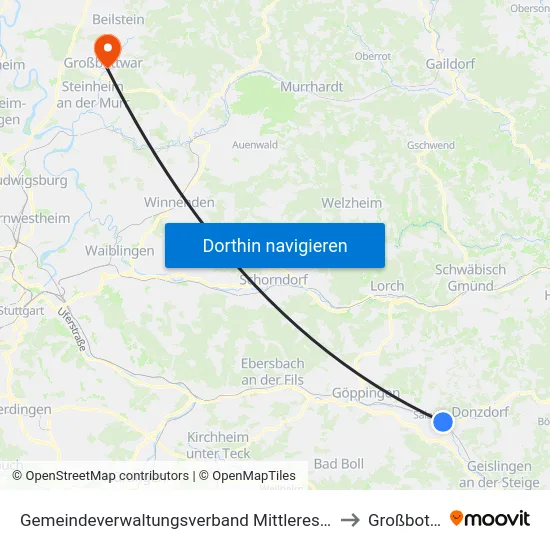 Gemeindeverwaltungsverband Mittleres Fils-Lautertal to Großbottwar map