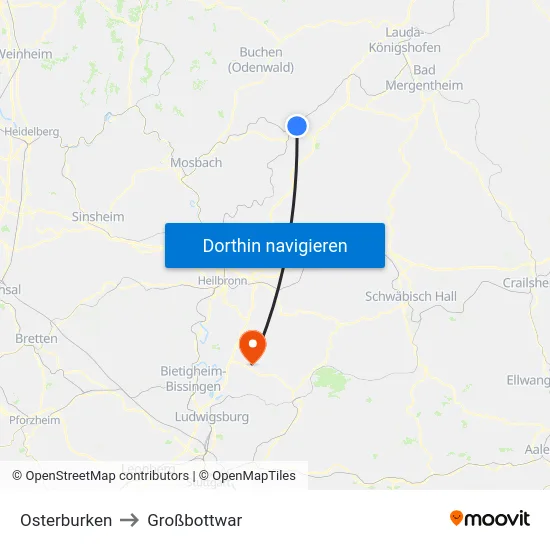 Osterburken to Großbottwar map
