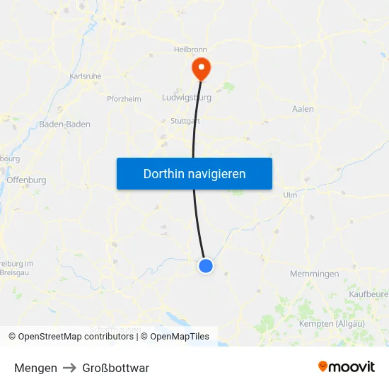 Mengen to Großbottwar map
