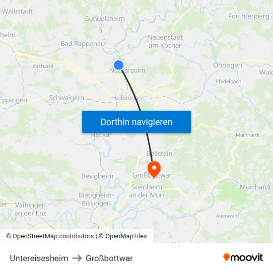 Untereisesheim to Großbottwar map