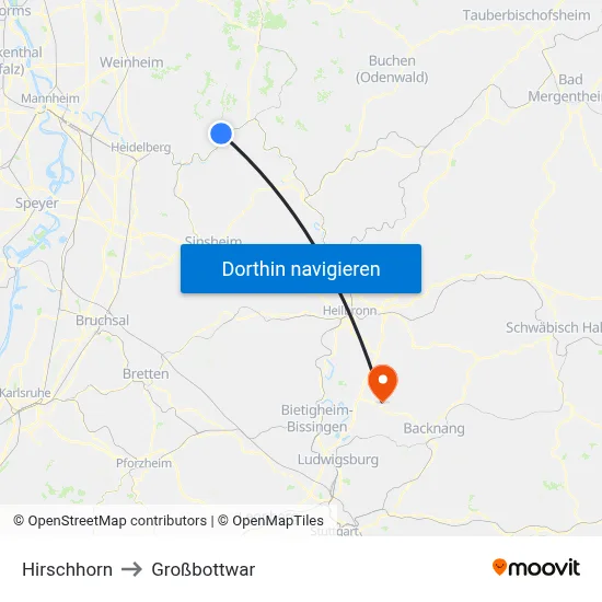Hirschhorn to Großbottwar map