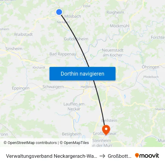 Verwaltungsverband Neckargerach-Waldbrunn to Großbottwar map