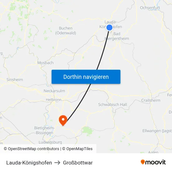 Lauda-Königshofen to Großbottwar map