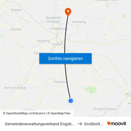 Gemeindeverwaltungsverband Engstingen to Großbottwar map