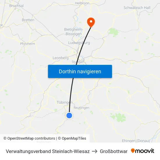 Verwaltungsverband Steinlach-Wiesaz to Großbottwar map