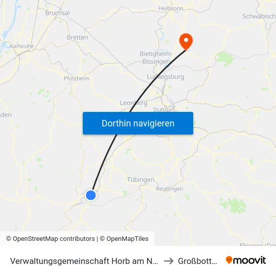 Verwaltungsgemeinschaft Horb am Neckar to Großbottwar map