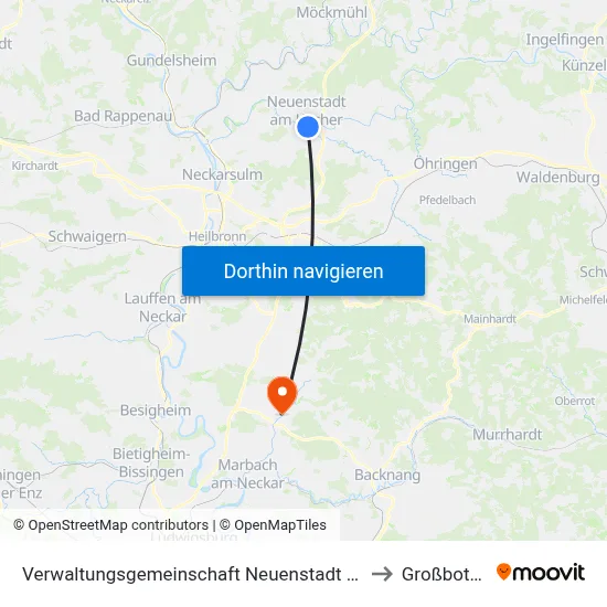 Verwaltungsgemeinschaft Neuenstadt am Kocher to Großbottwar map
