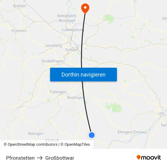 Pfronstetten to Großbottwar map