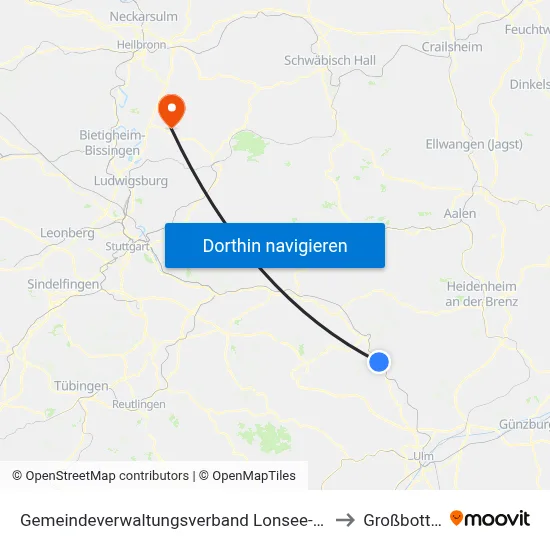 Gemeindeverwaltungsverband Lonsee-Amstetten to Großbottwar map