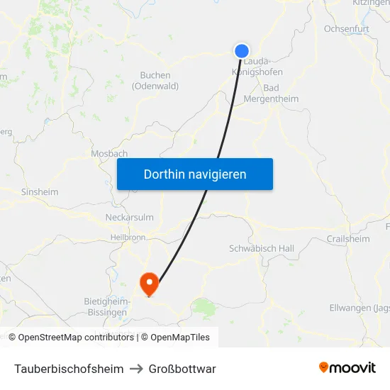 Tauberbischofsheim to Großbottwar map