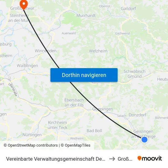Vereinbarte Verwaltungsgemeinschaft Der Stadt Geislingen An Der Steige to Großbottwar map