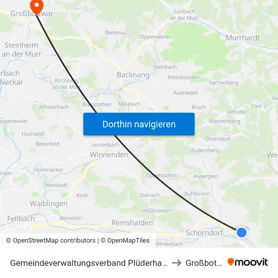 Gemeindeverwaltungsverband Plüderhausen-Urbach to Großbottwar map