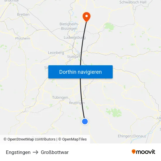 Engstingen to Großbottwar map