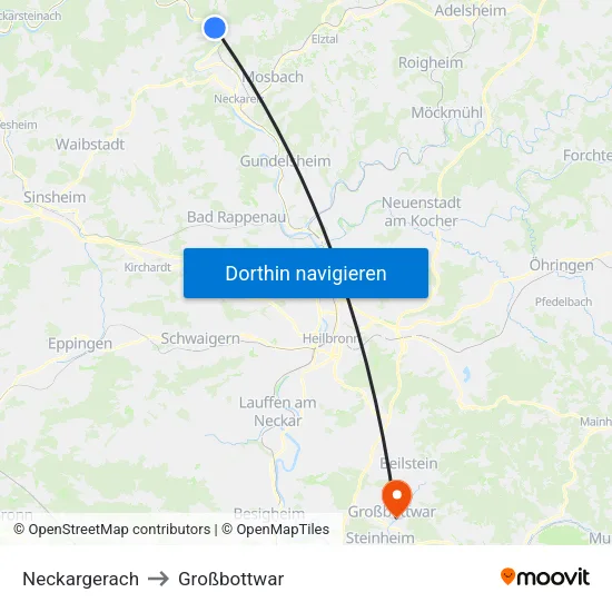 Neckargerach to Großbottwar map