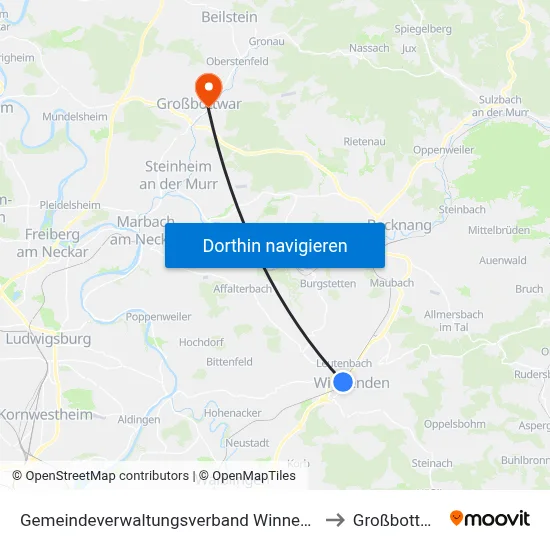 Gemeindeverwaltungsverband Winnenden to Großbottwar map