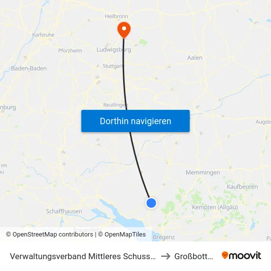 Verwaltungsverband Mittleres Schussental to Großbottwar map