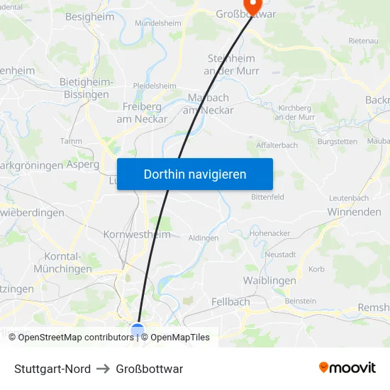Stuttgart-Nord to Großbottwar map