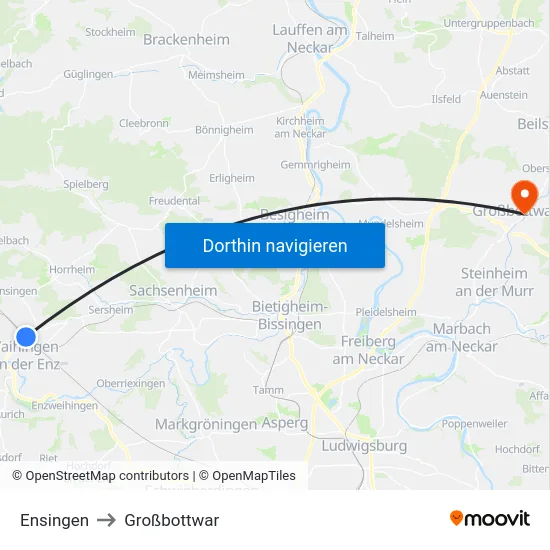 Ensingen to Großbottwar map