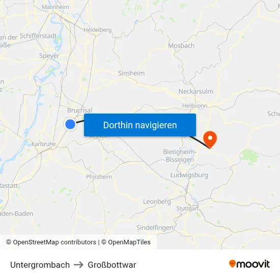 Untergrombach to Großbottwar map