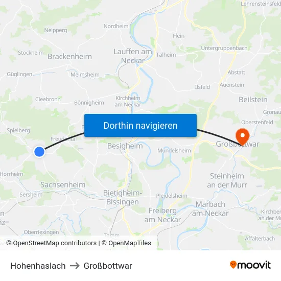Hohenhaslach to Großbottwar map