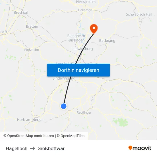 Hagelloch to Großbottwar map