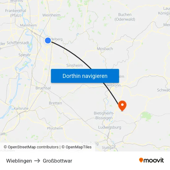 Wieblingen to Großbottwar map