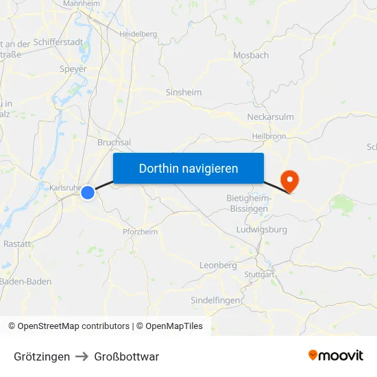 Grötzingen to Großbottwar map