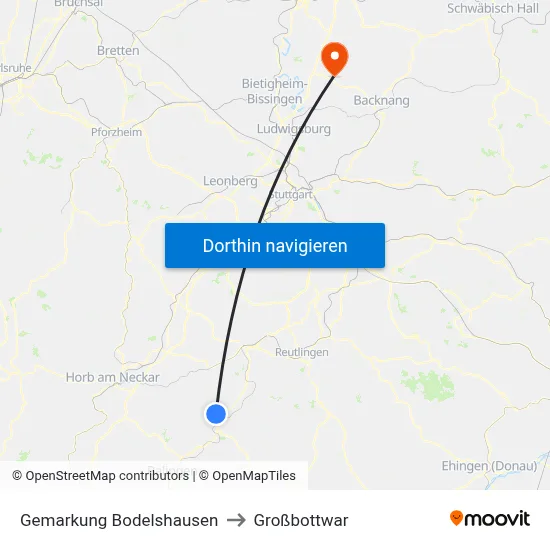 Gemarkung Bodelshausen to Großbottwar map