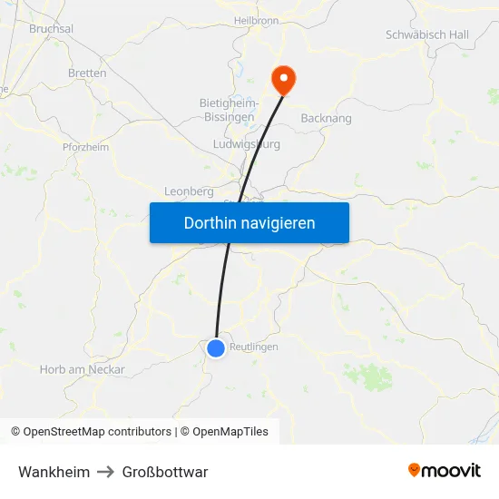 Wankheim to Großbottwar map
